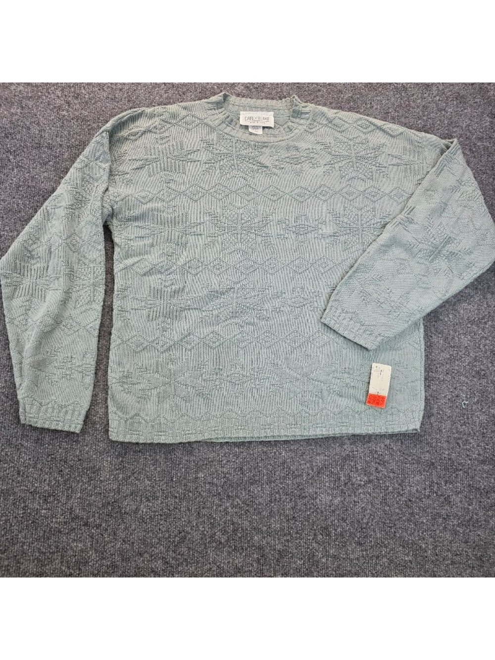 Vintage Carly Blake Crew Neck Sweater L Teal Textured Snowflake Holidays Nordic